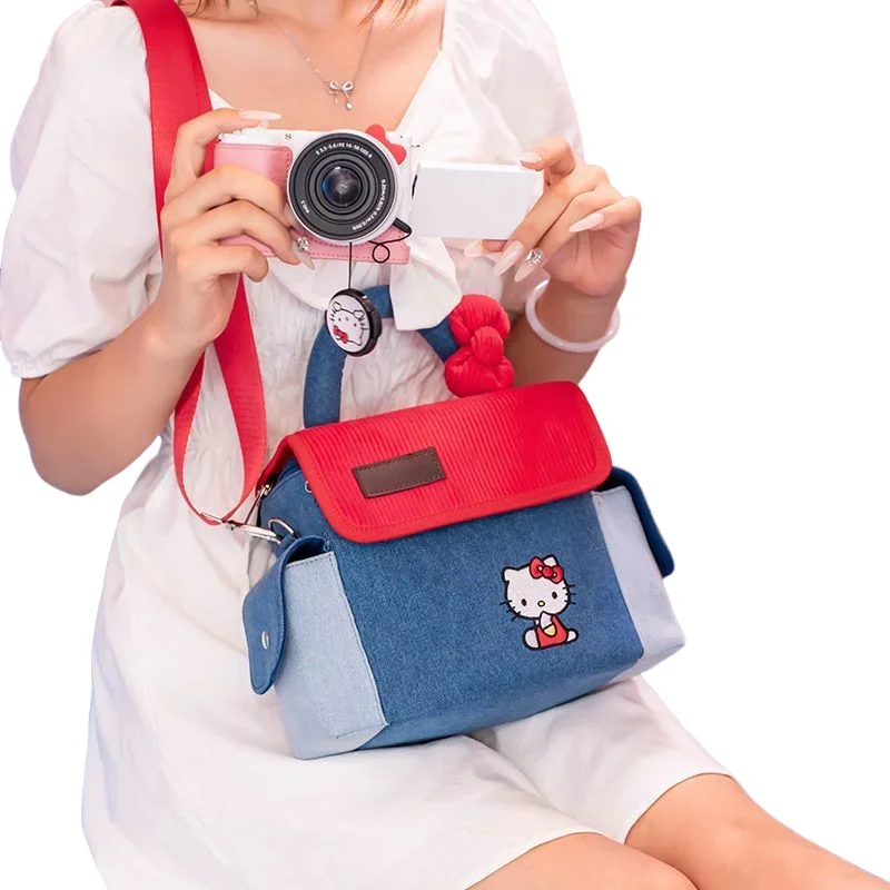 Hello Kitty Girl Camera Bag Universal Canvas Cartoon Fashion Slr Crossbody Bag Kawaii Cute Shoulder Bag Light Portable Bag New