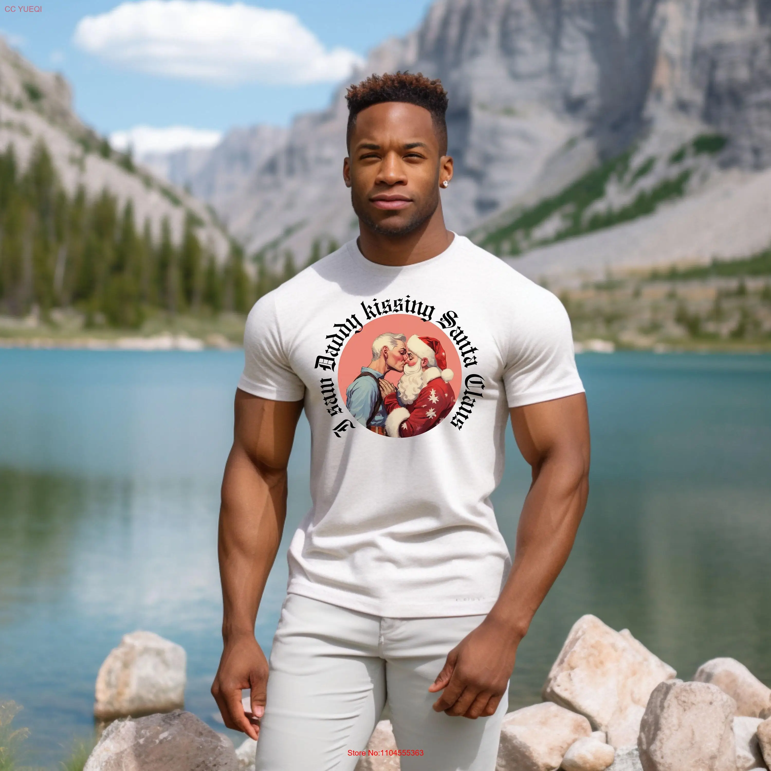 Saw Daddy Kissing Santa Claus T Shirt For Male Funny Gay Western Crewneck long or short sleeves