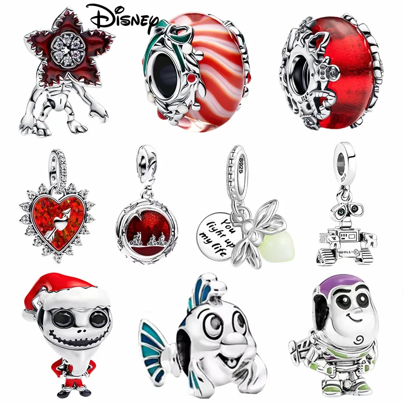 Dijes de Disney de plata 925 con colgante de flor y corazón, cuentas que se adaptan a pulsera, collar para mujer, joyería DIY de lujo, regalos finos