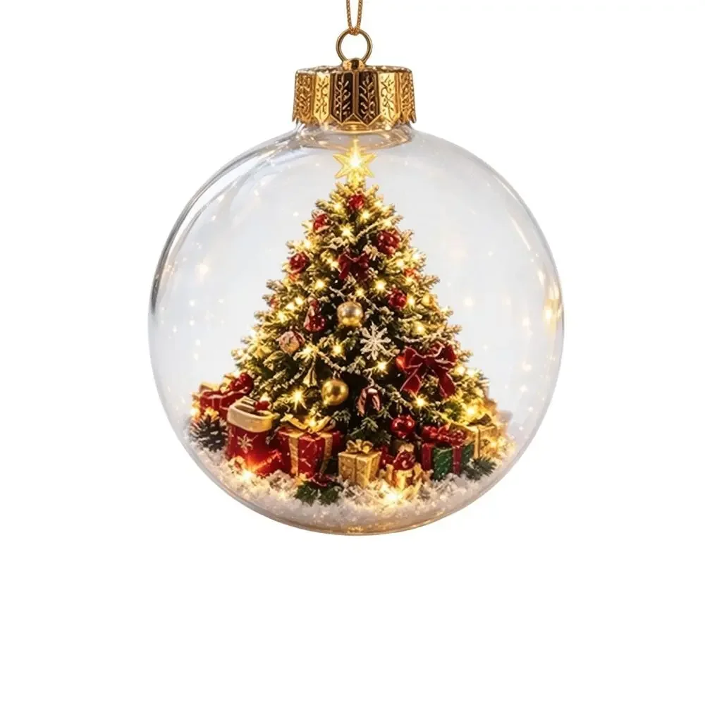 Weihnachtskugel-Ornament aus Acryl mit Licht, transparentes Design, hängende Weihnachtsdekoration, Größe 8 cm, Weihnachtsmann-Anhänger – Detail 10