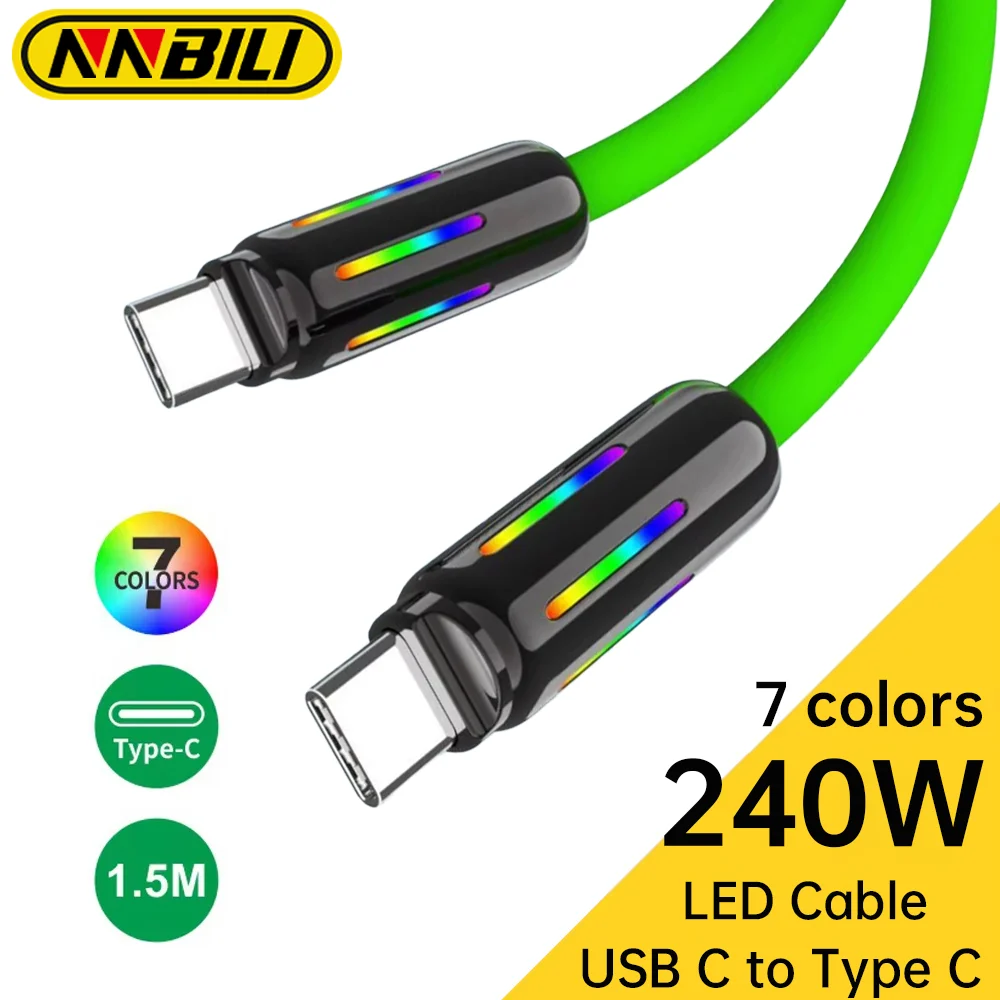 NNBILI 240W 4-in-1 Fast Charging Data Cable Colorful RGB Breathing Light USB C To Type-C High-speed Transmission Charger Cable