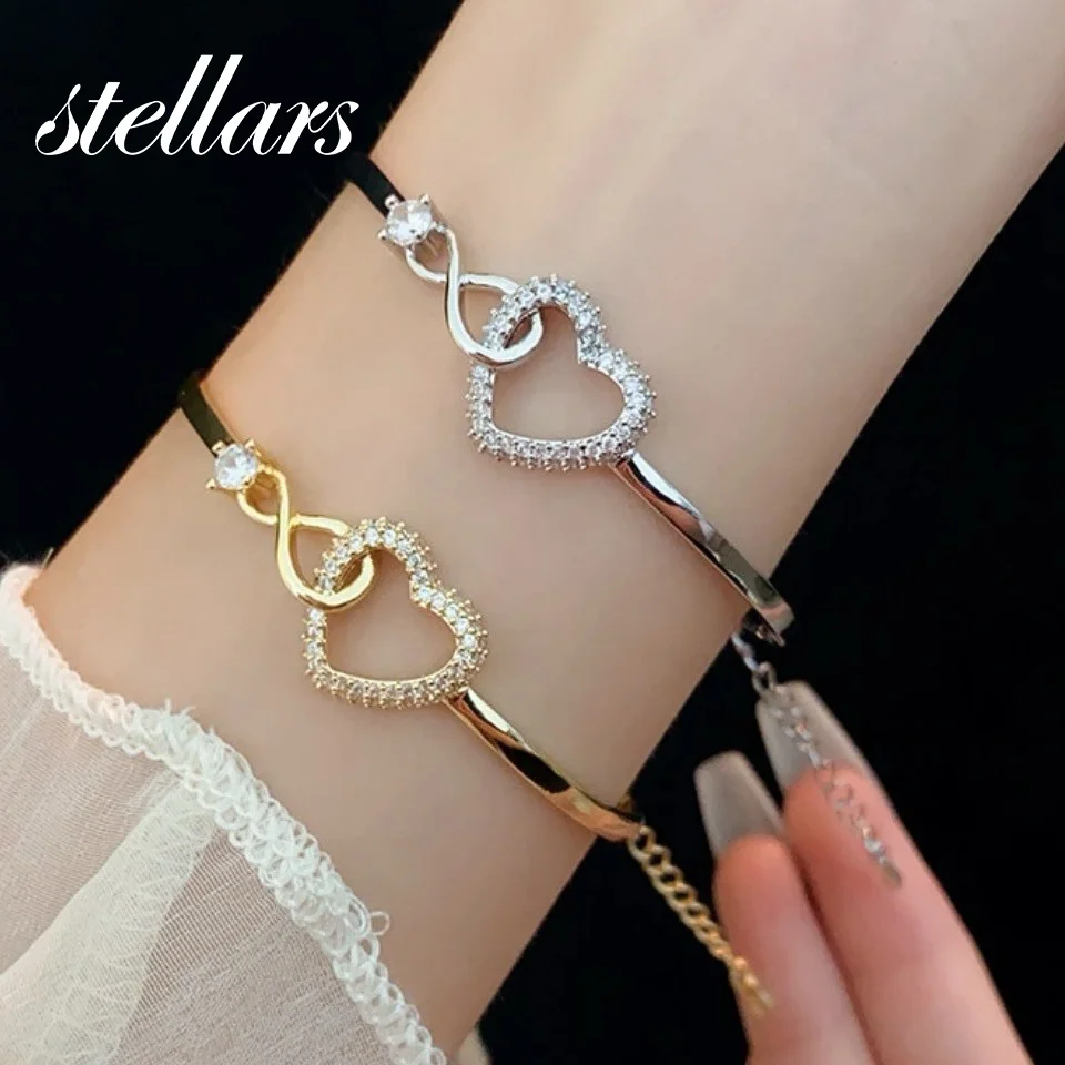 سوار مجوف على شكل قلب من الزركون، سوار معصم عصري بسيط ومتعدد الاستخدامات، أنيق وخفيف فاخر ذو ملمس راقي للنساء