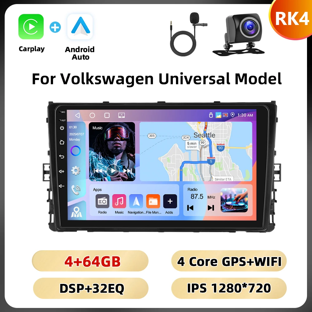 Podofo 9 '' Qualcomm Autoradio Voor Volkswagen Lavida Plus 2023/Polo 2017-2021/Transporter 2015-2019 Carplay Android Auto WIFI 4G
