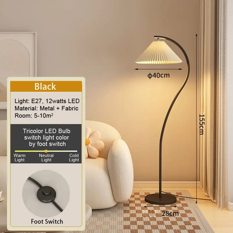 LED Fishing Floor Lamp Living Room Decoration Bedroom Bedside Lighting Modern Stand Light Gold Black White E27