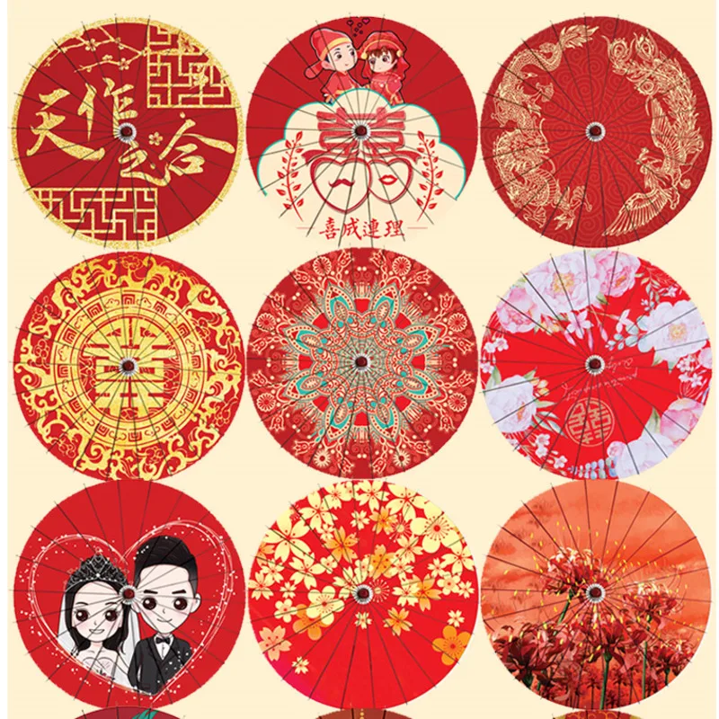 32''Red Oil Paper Umbrella Women's Hanfu Ancient Style Umbrella Dance Chinese Wedding Bride Umbrella Decorative Parasol