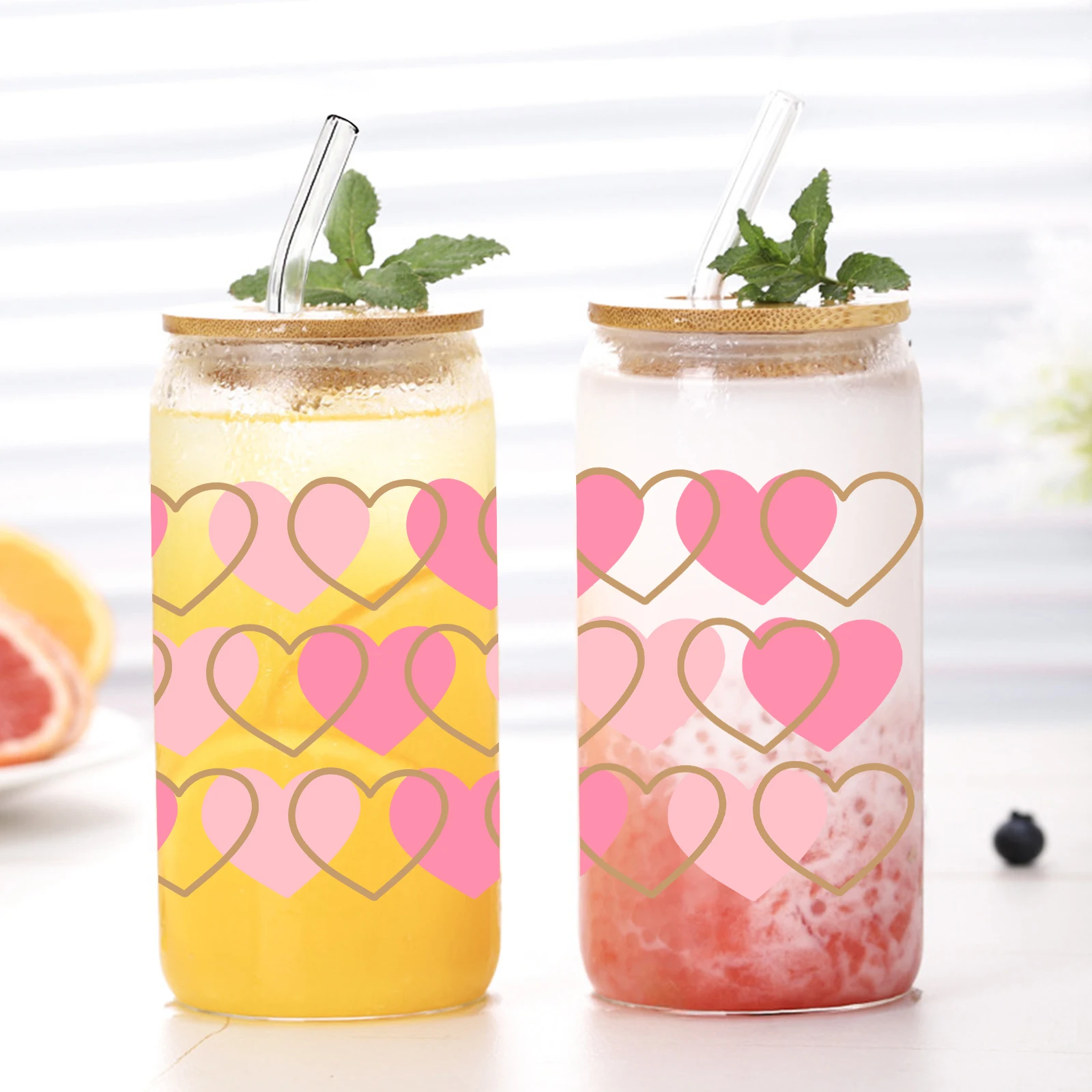 

1pc Cute Heart Valentine 3d Printed Can Glass Coffee Glass Can Soda Can With Lid&Straw Glass Coffee Cup Mug Gifts For Her