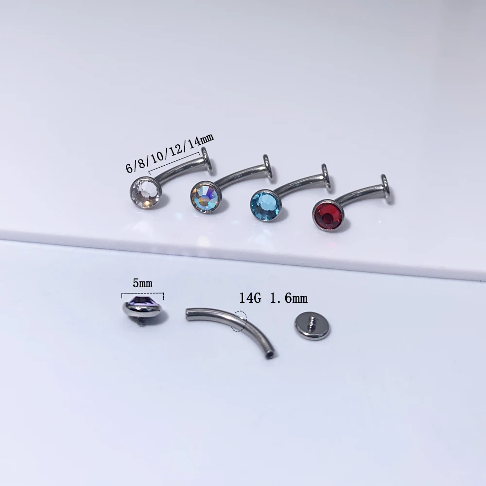 F136 Titanium 14 Grams Belly Button Nail Zirconia Flat Bar Belly Button Ring Shiny Eyebrow Nail Body Body Piercing Jewelry