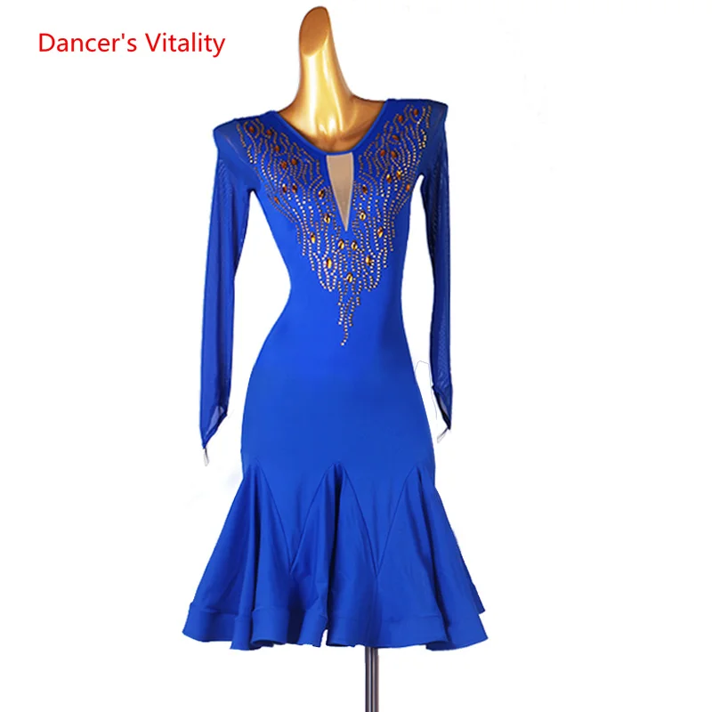 

Latin Dance Dress for Women Winter Long Sleeve Performance Competition Dress Customized Latin Professional Costumes Skirt Wear