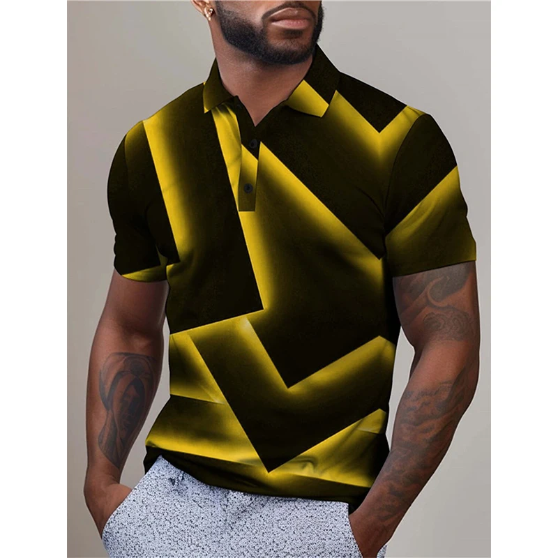 Full Print Optical Illusion Geometry Abstract Graphic Polo Shirt For Men Short Sleeve Turndown Lapel Polo Shirts Mens Tshirt