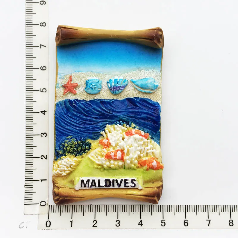 Personalized Maldives Scroll Design Fridge Magnet Humanistic Landscape Resin Decoration Tourism Souvenir Message Sticker Crafts