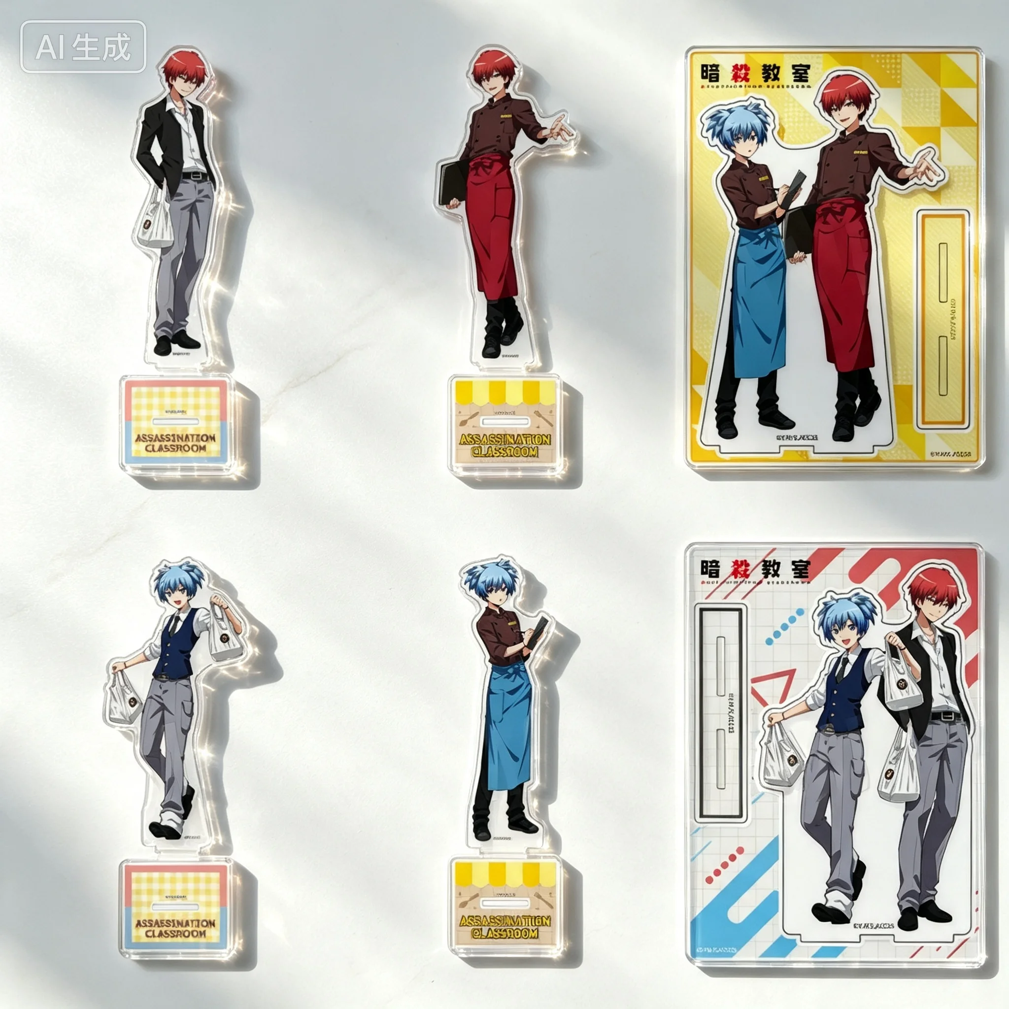 Anime Assassination Classroom Nagisa Shiota Karma Akabane Shop Attendant Uniform Acrylic Stand Model Plate Keychains Desk Decor