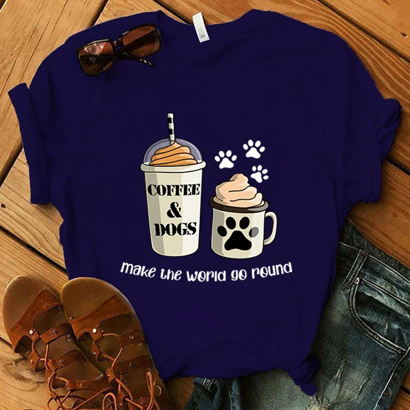 

Футболка с надписью Coffee Dogs Make The World Go Round, женские и мужские повседневные летние топы с коротким рукавом