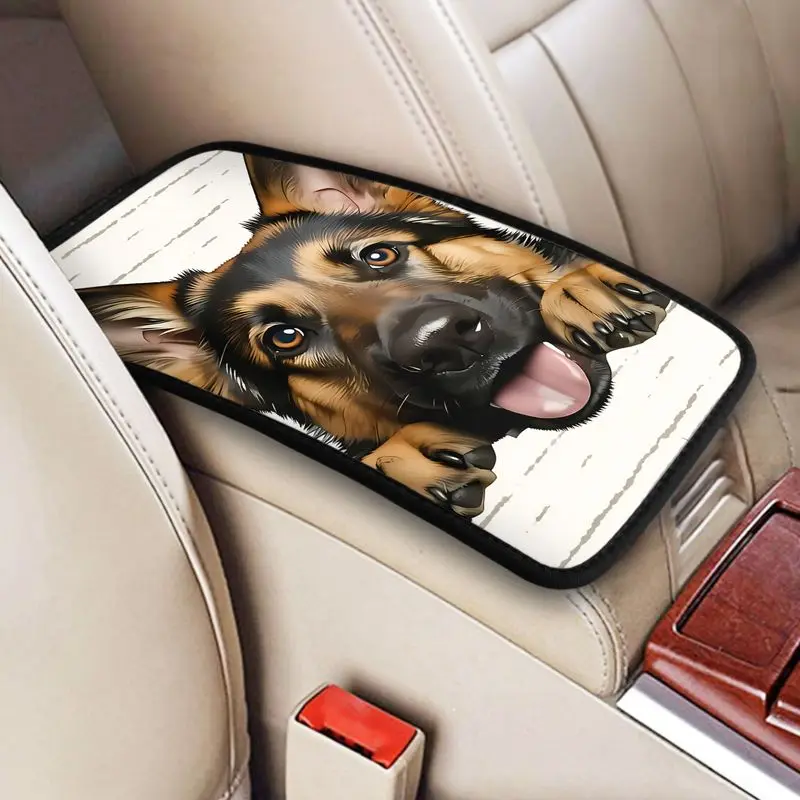 1Pc Car Armrest Cover + 2Pcs Cup Coasters | German Shepherd Dog Print | For Car Interior Use