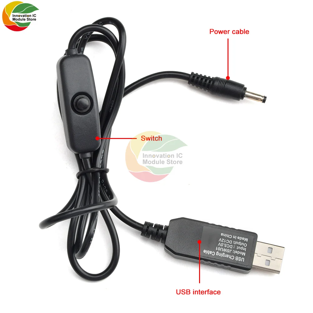 USB Power Boost Cable DC 5V to 5V 9V 12V USB Conversion Cable Mobile Power Connection Router Cable Boost Cable with Switch Cable