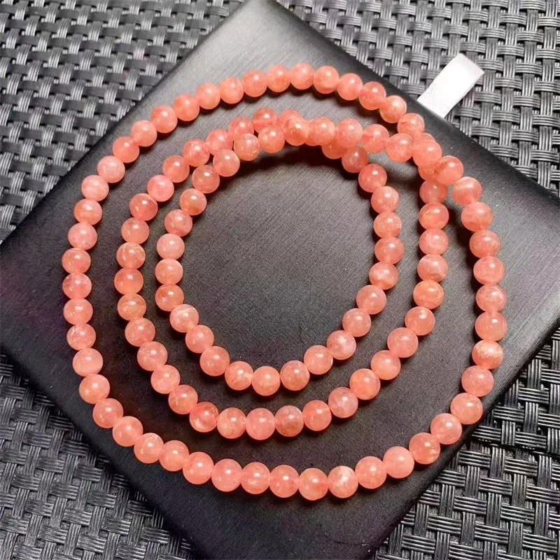 Natural Red Lace Jade Triple Circle Bracelet Women Fashion Round Stone Elegant Healing Strand Bangles Wristband Gift 1PCS 5MM