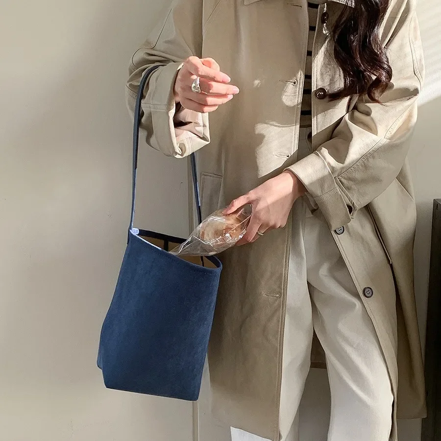 Women Bucket bag Matte Leather Female Shoulder Bag vintage Suede lady big handbag bolsos Winter new Composite Bag bolsas