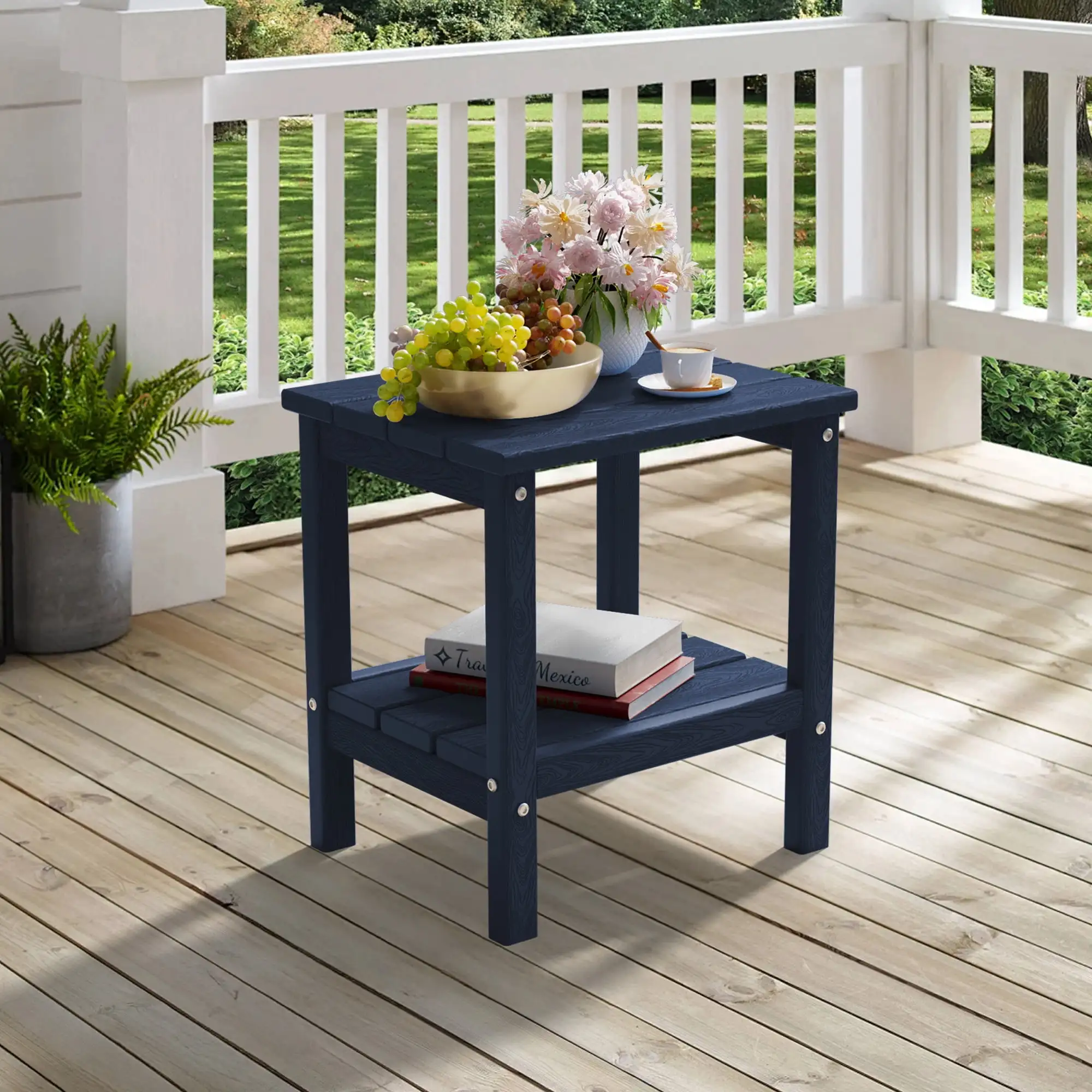 

Outdoor Side Table, HDPE 2-Layer Patio End Table for Living Room, Bedroom, 18" L x14.5" W x18" H, Navy Blue