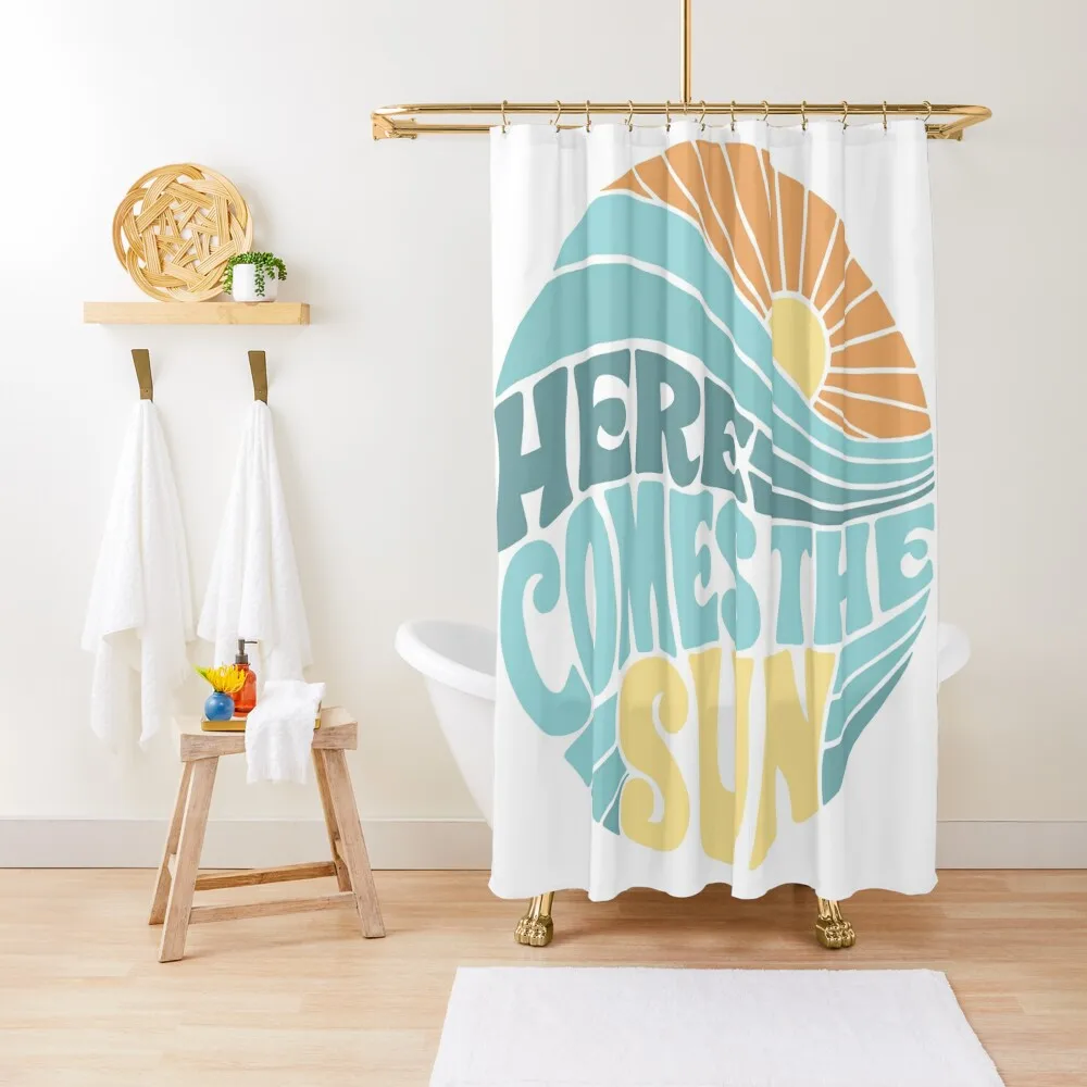 

Teal Groovy Here Comes the Sun Shower Curtain Waterproof Fabric Bathroom Bathroom Deco Curtain