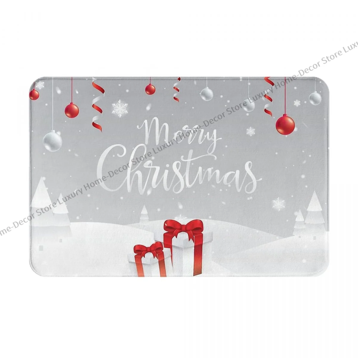 Merry Christmas Santa Bath Mat Merry Christmas Snowing On Gifts Doormat Flannel Carpet Balcony Rug Home Decor