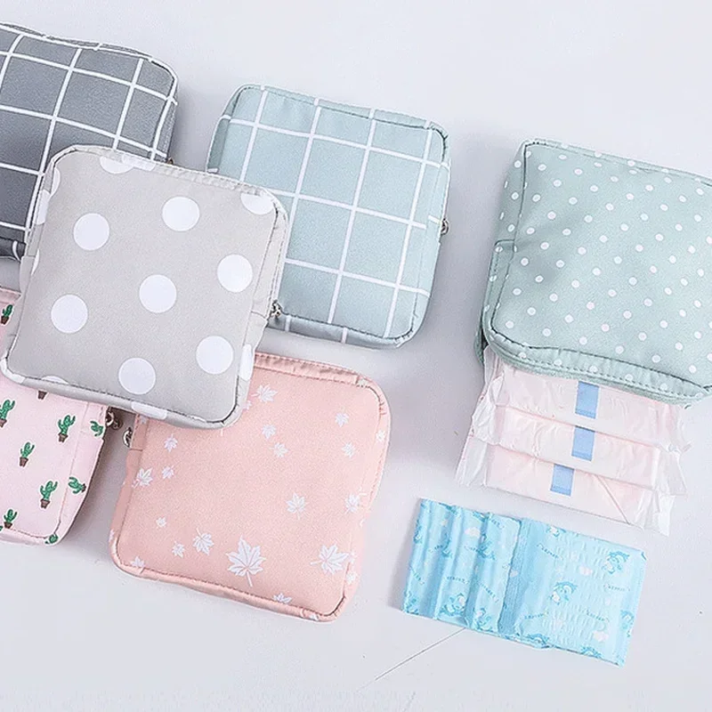 Simple Pattern Sanitary Pad Pouch Lovely Girls Organizer Purse Napkin Towel Storage Bags Women Cosmetic Makeup Small Case