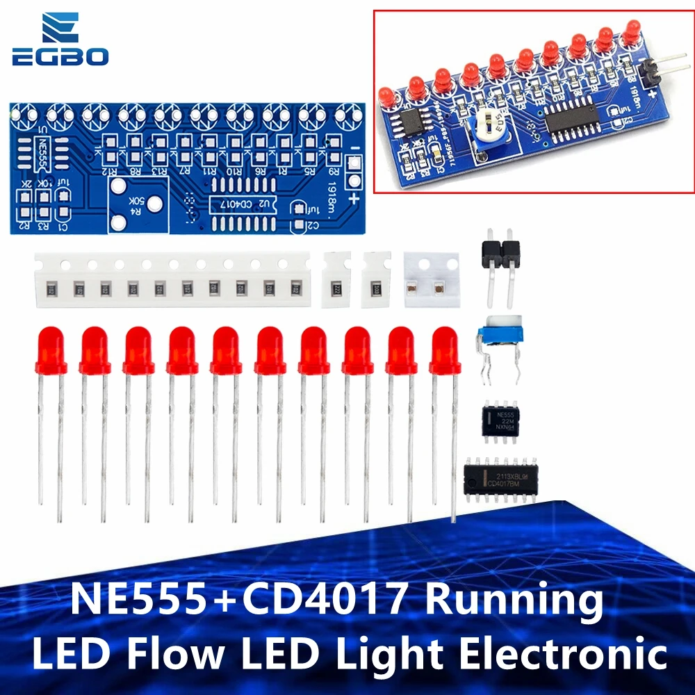 1~20PCS EGBO NE555+CD4017 Running LED Flow LED Light Electronic Production Suite DIY Kit