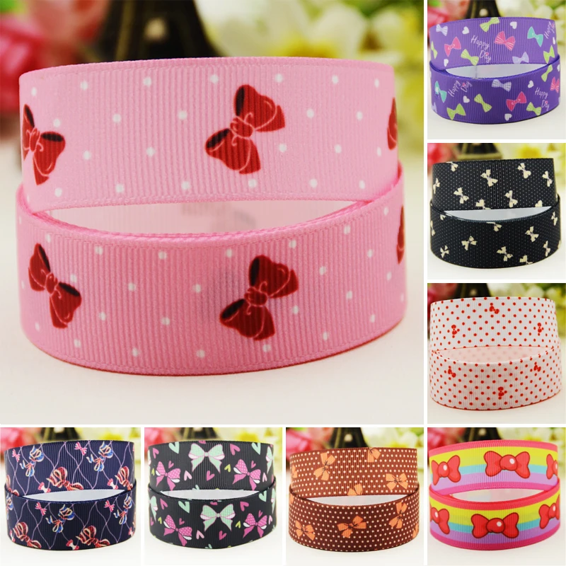 22mm 25mm 38mm 75mm bow cartoon printed Grosgrain Ribbon party decoration 10 Yards satin ribbons