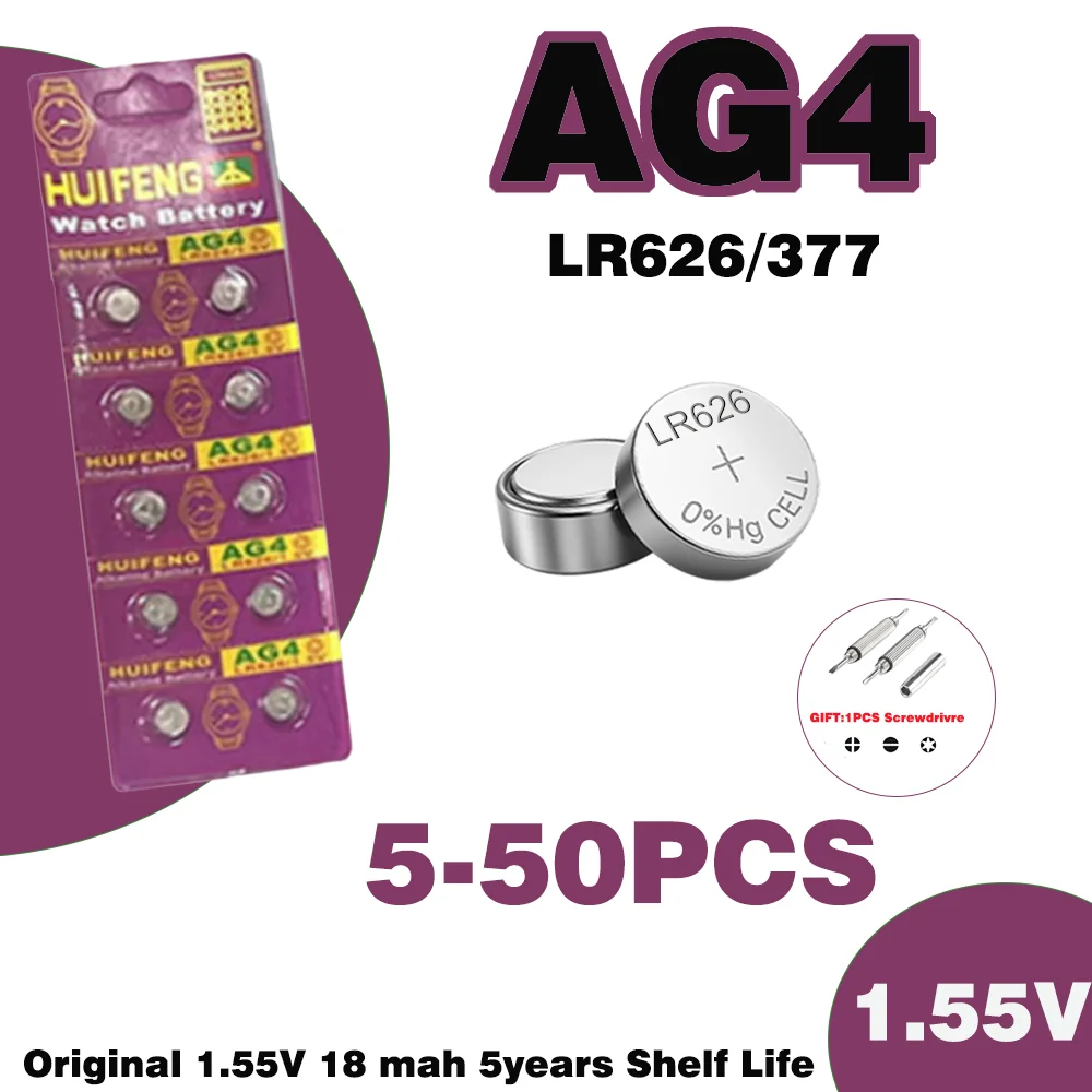 5-50Pcs SR626SW AG4 alkaline battery LR626 377A V377 1.5V suitable for computer thermometer, toy watch battery