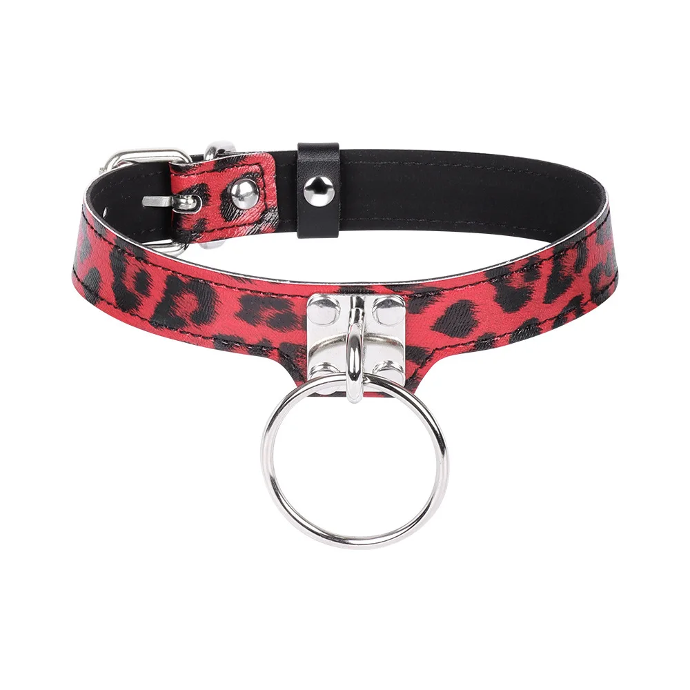 Ciondolo O Ring Collaer leopard Leather Bondage Choker tenuta regolabile gioco di ruolo alternativo BDSM Toys for Women and Couples