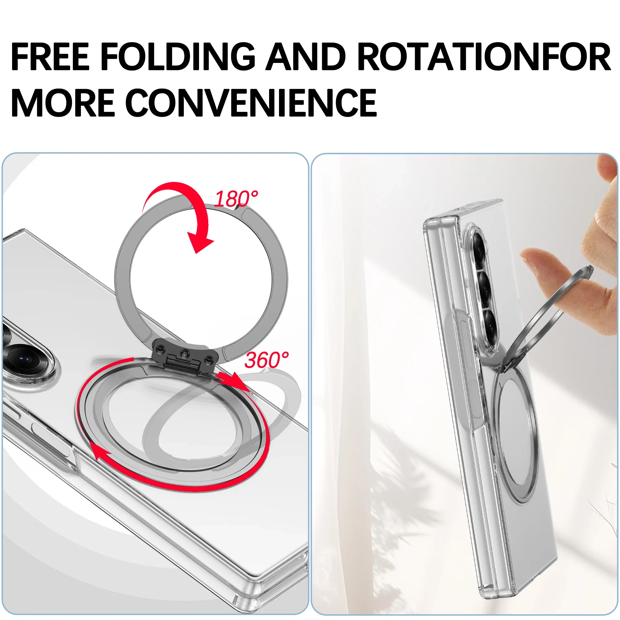 

For Samsung Galaxy Z Fold 7 6, 360 ° rotating magnetic bracket phone case, transparent Shockproof anti drop wireless charging