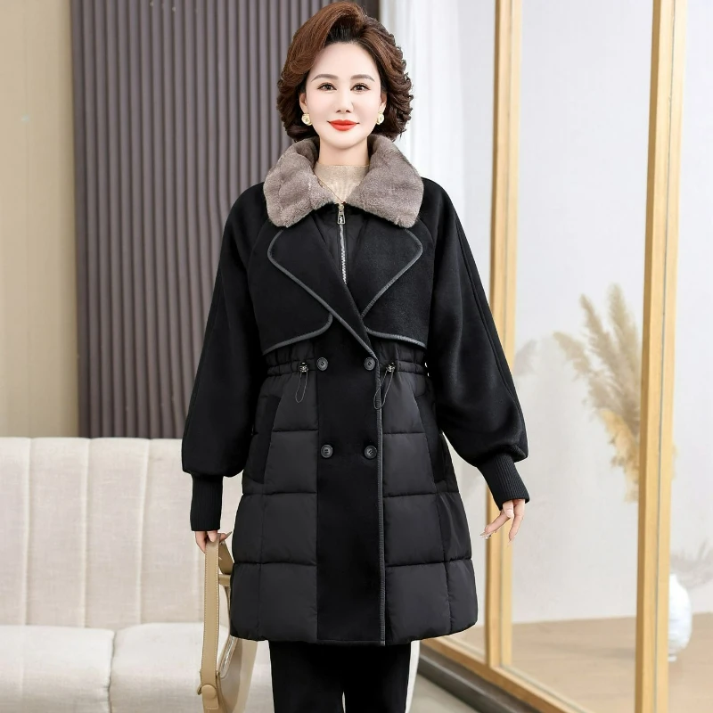 

Women Fashionable Collection Mid-lengthTweed Coat for Moms 2026 Winter New High-end Stylish Thickened Cotton-padded Jacket for