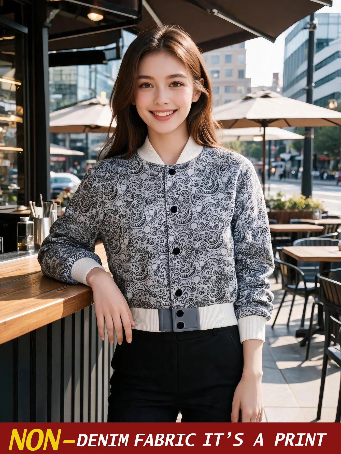 2026 new denim printed women's baseball jacket, women's slim fit top, autumn and winter baseball jacket