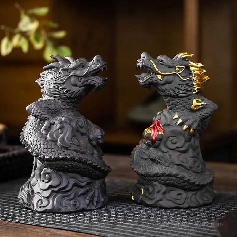 Creative Purple Sand Dragon Shaped Tea Pets Kung Fu Tea Table Accessories Home Decorations Living Room Study Office New 2024 1Pc