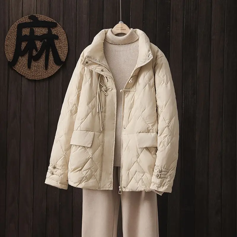2026 herfst en winter nieuwe donsjas voor dames, woon-werkverkeer, opstaande kraag, winddicht, los donsjack