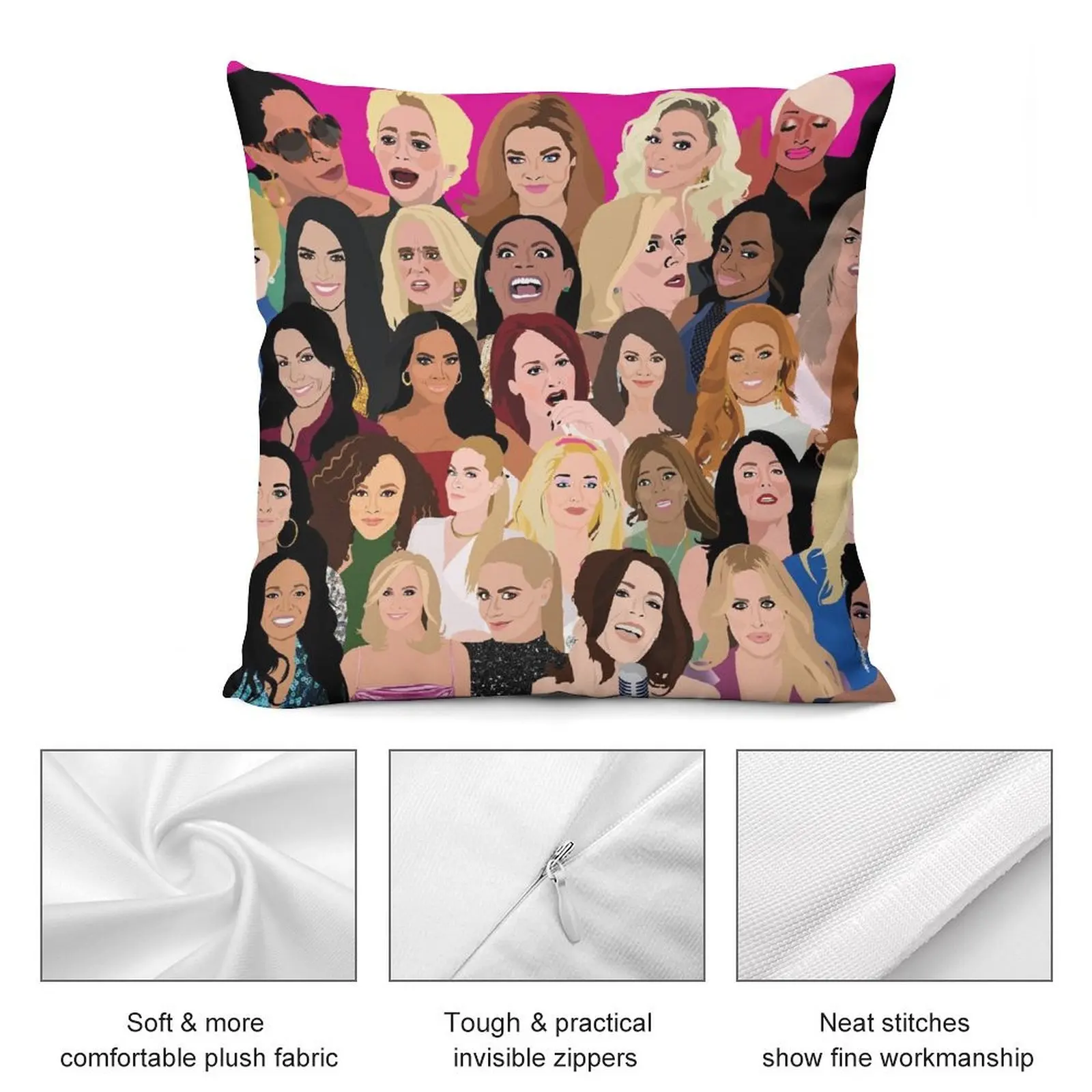 Real Housewives Montage (RHONY, RHOBH, RHOA, RHONJ, RHOP, RHOC, RHOSLC, RHOD, VPR) Throw Pillow Sofa Cushions pillow