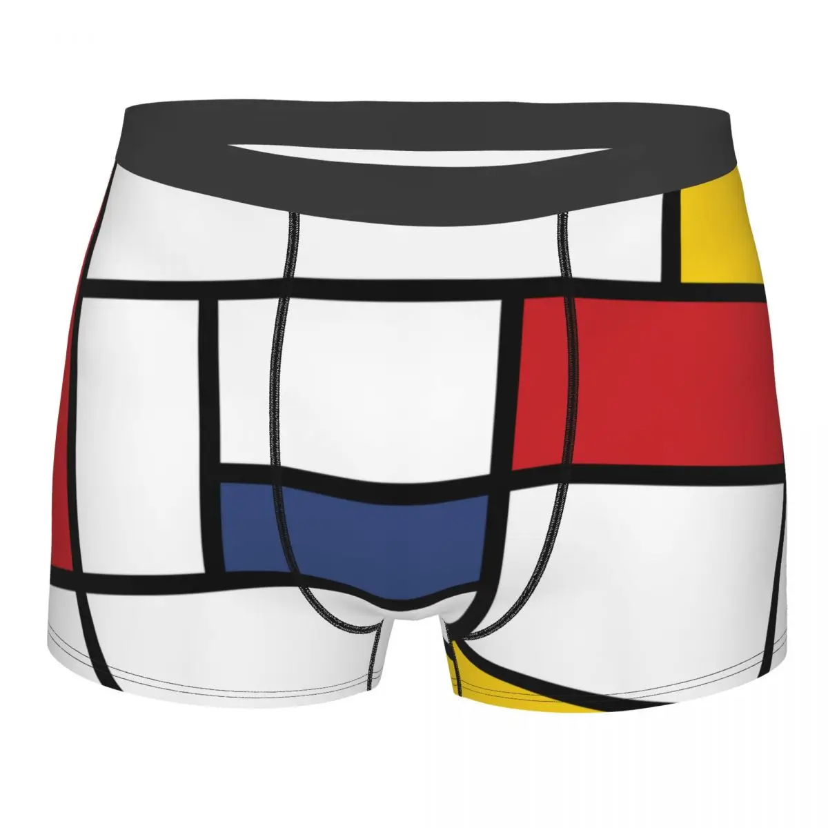 Colorful Rectangles Mondrian Style Men Underwear Red Yellow Blue Boxer Shorts Panties Funny Mid Waist Underpants for Homme