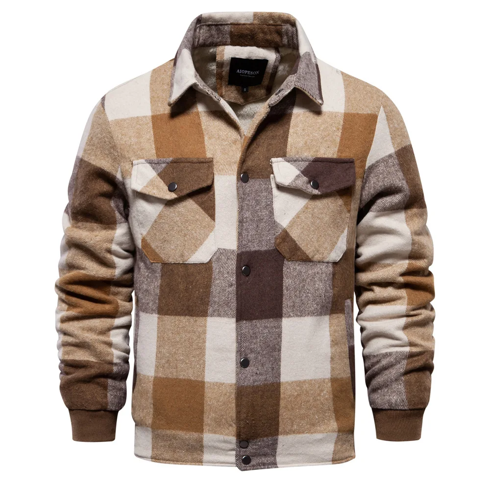 Men's Winter Warm Plaid Jacket Fleece Lined Thick Thermal Casual Coat Casual Classic Outerwear Tops For Male