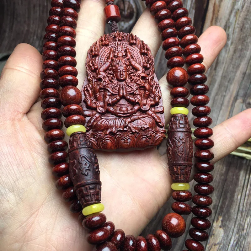 Pterocarpus Santalinus Abacus Beads Mukula Double-Sided Carving Thousand-Hand Kwan-Yin BrandDIYMen's and Women's Buddha Beads Ha