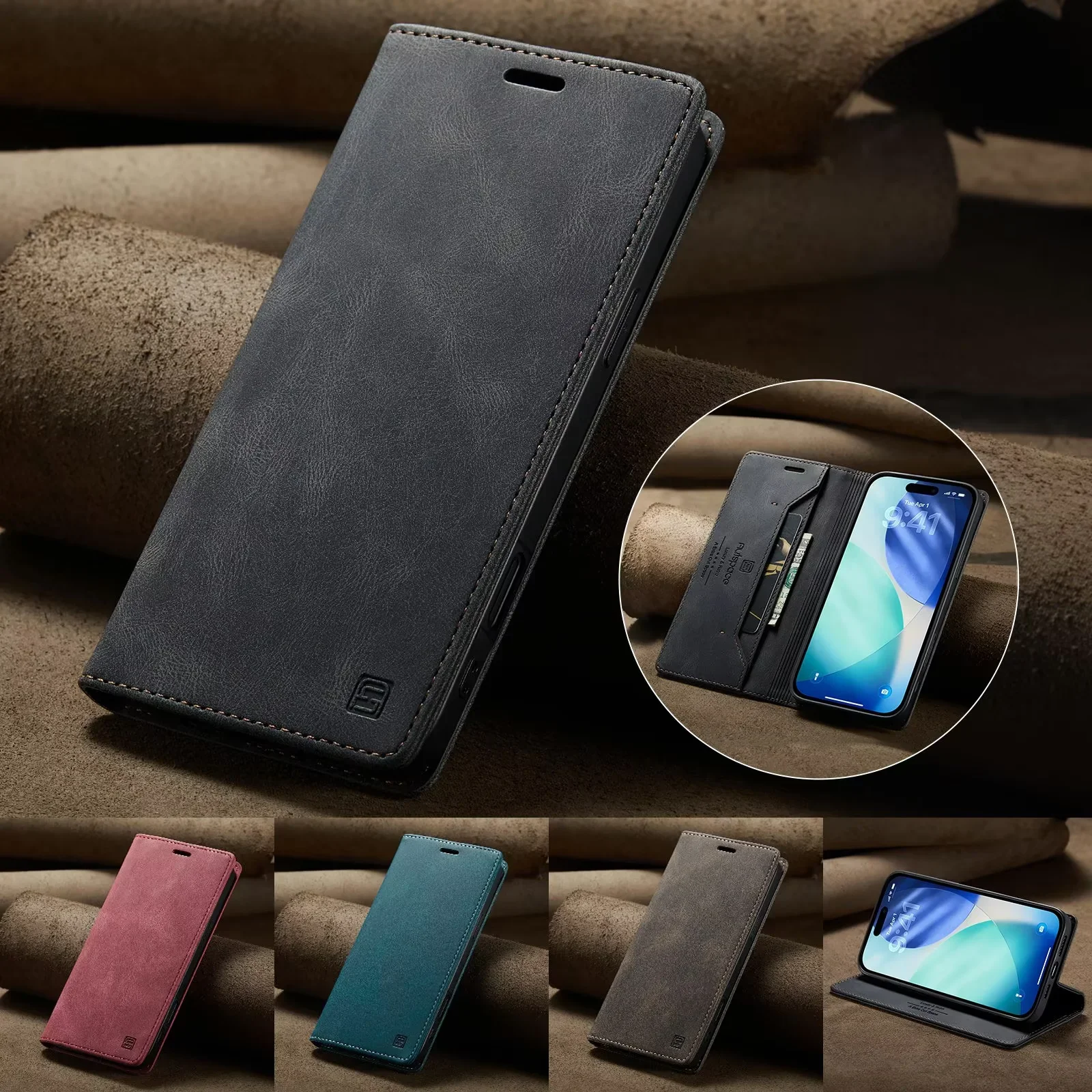 

Magnetic Flip Leather Phone Case for iPhone 17 16 15 Pro Max 16E Air 14 Plus 13 12 11 Pro Max Card Slots Wallet Cover Purse