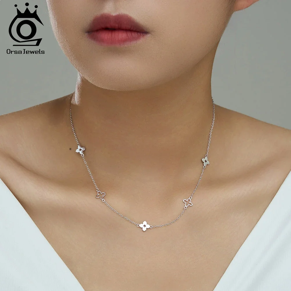 

ORSA JEWELS Classic 925 Sterling Silver Clover Pendant Necklace Fashion Lucky Flower Clavicle Chain Wedding Birthday Gift APN56