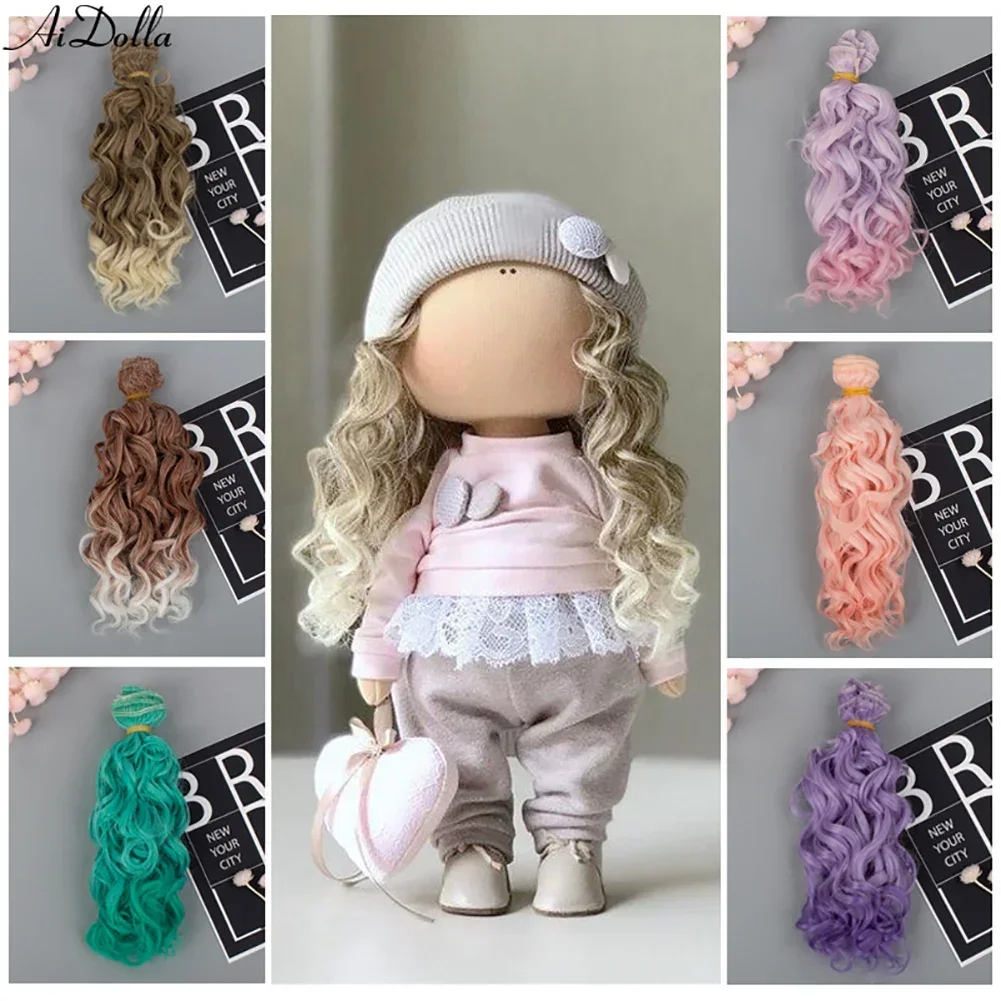 15*100 cm Pop Haar Krullend Pruiken Mode Mini Lokken Hoge Temperatuur 1/6 1/4 1/3 Schroef Periwig Speelgoed Toupet Kids Gift DIY Accessoire