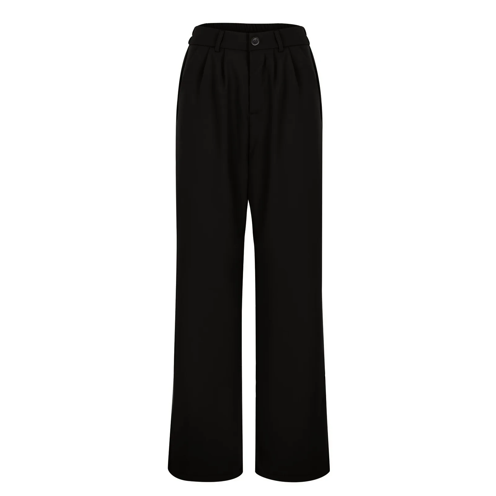 Pantalon droit monochrome pour femme, pantalon taille haute, coupe couvertes, pantalon long simple, confortable, bouton de style piedmont