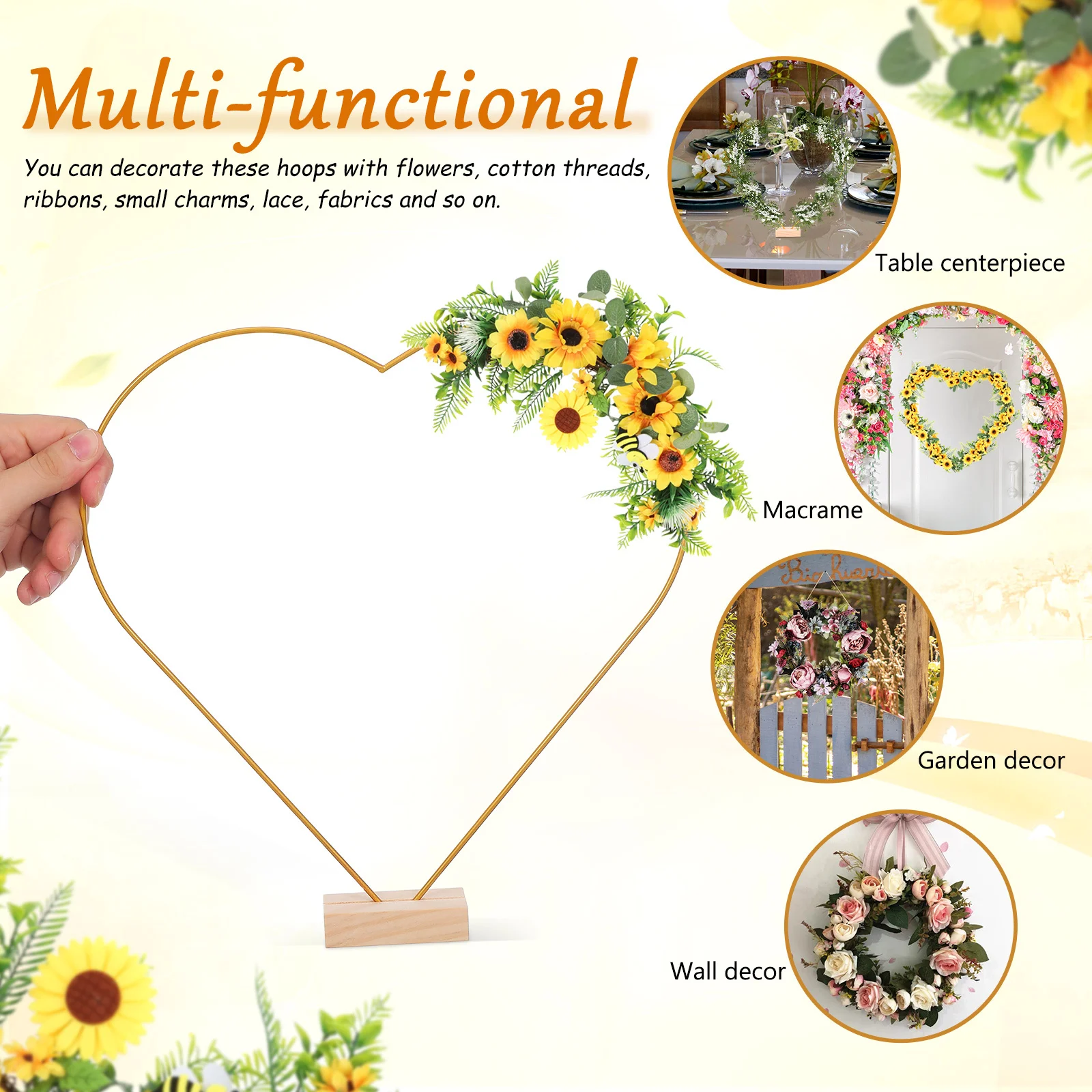 1Set Heart Shaped Metal Hoops Wreath Frame Strong Wire for Multi-Function Floral Craft Dreamcatchers Desktop Home Decoration