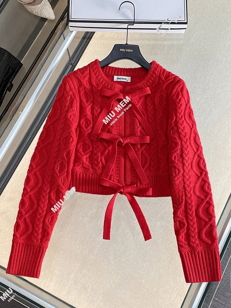 

High-End European Sle Women's Knitted Sweater Belted ort Sle Commute Faion Low round Ne Long Sve Chinese Production