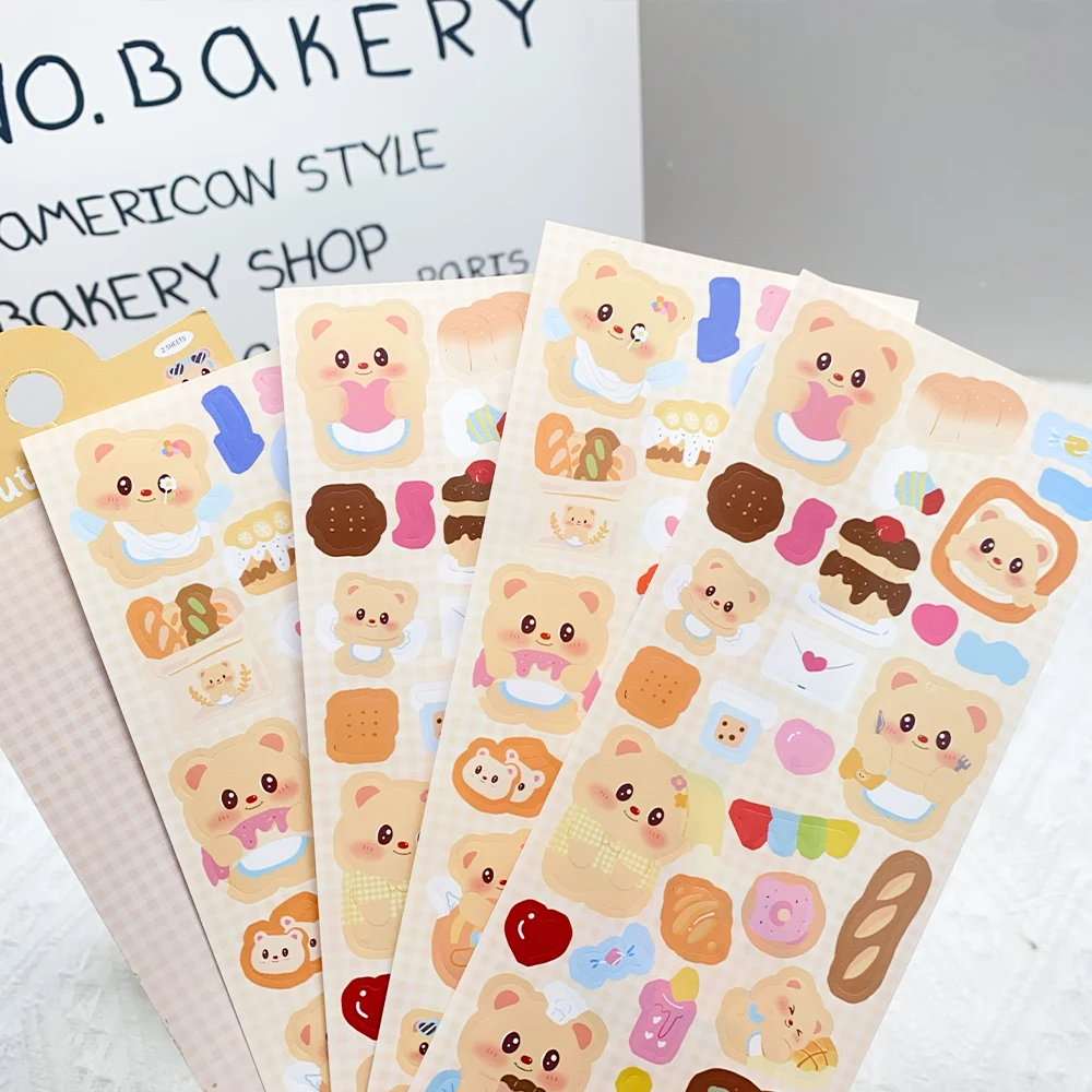 

2Sheets Cartoon Cute Butter Bear PET Stickers Decals For Phone Laptop Luggage Notebook Guitar DIY Graffiti Aesthetic Stickers