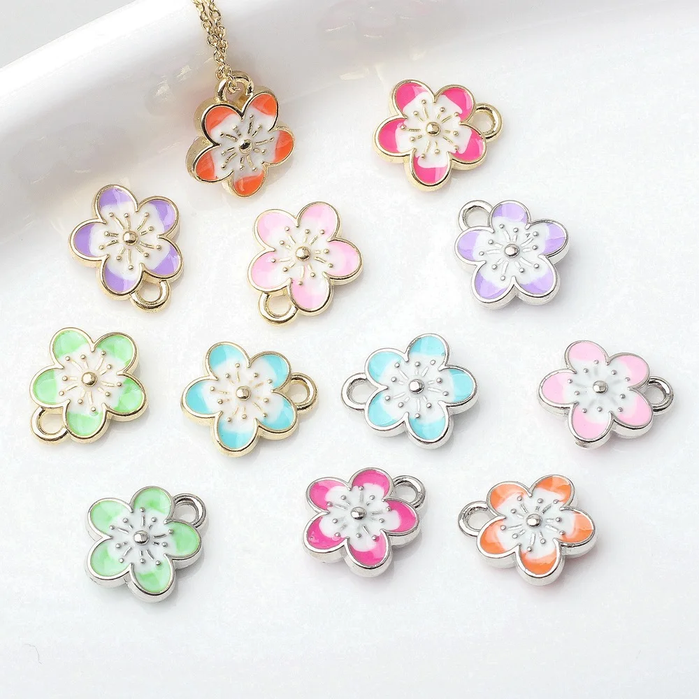 20pcs Alloy Color Peach Blossom Flowers Charms Sakura Pendant For DIY Necklace Bracelet Earring Jewelry Ornament Accessories