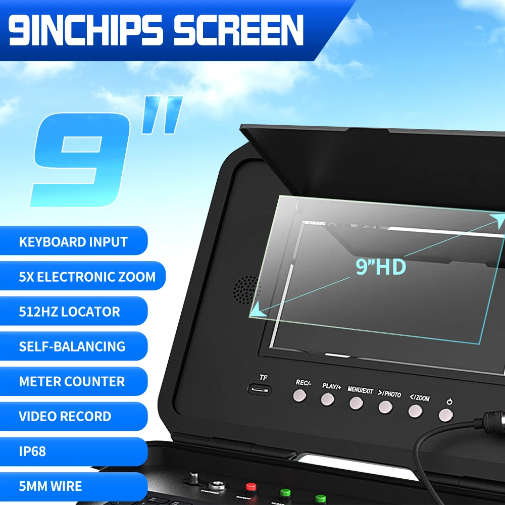 Imagem -03 - Câmera de Vídeo de Inspeção de Tubulação de Esgoto Monitor mm mm Cabo com 512hz Localizador de Vídeo Gravação de Áudio Imagem 5x Contador de Medidores