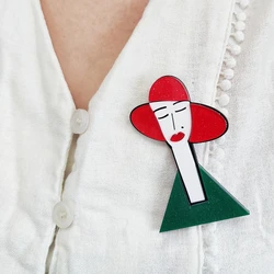 Red Hir Women Head Portrait Pocket Pins Acrylic Glitter Fashion Classic Gift Jewelry Accessories