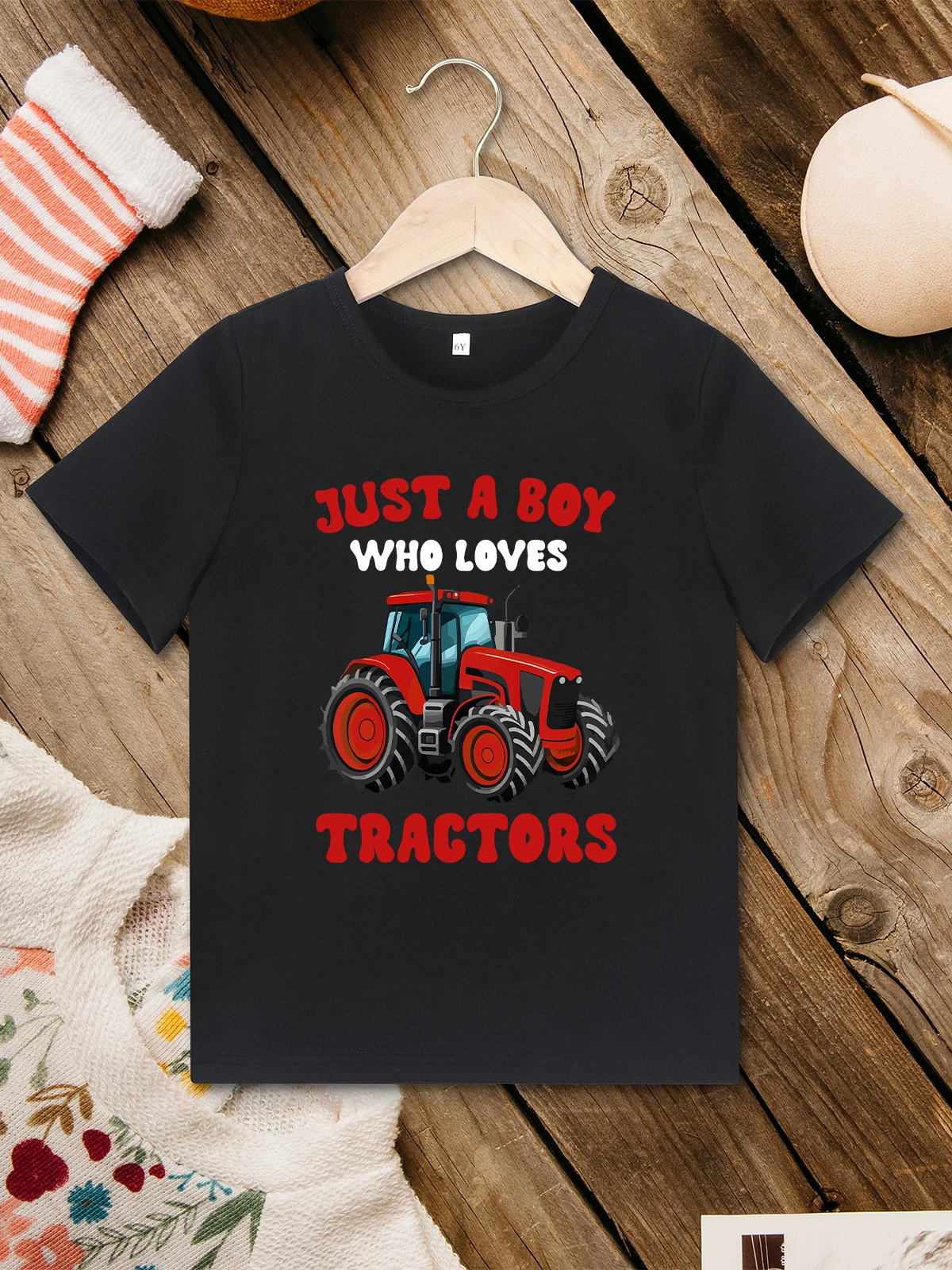 

3 to 7 Years Toddler Boys T Shirt “Just A Boy Who Loves Tractors” Pattern Stylish American Style Tops Children's Clothing