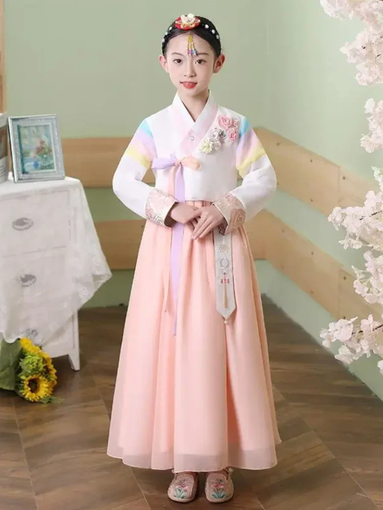 Nuove ragazze per bambini Hanbok Performance coreana Costume tradizionale Abbigliamento da ballo per bambini femminili Vestito etnico culturale per bambini