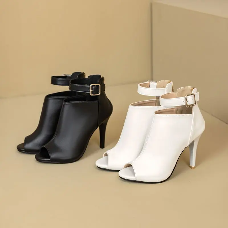 

ORCHA LISA Fashion shoes Luxury Women's Sandals Peep Toe 10cm Thin High Heel Zipper Belt Buckle Black Big Size 46-47 Sexy Dating